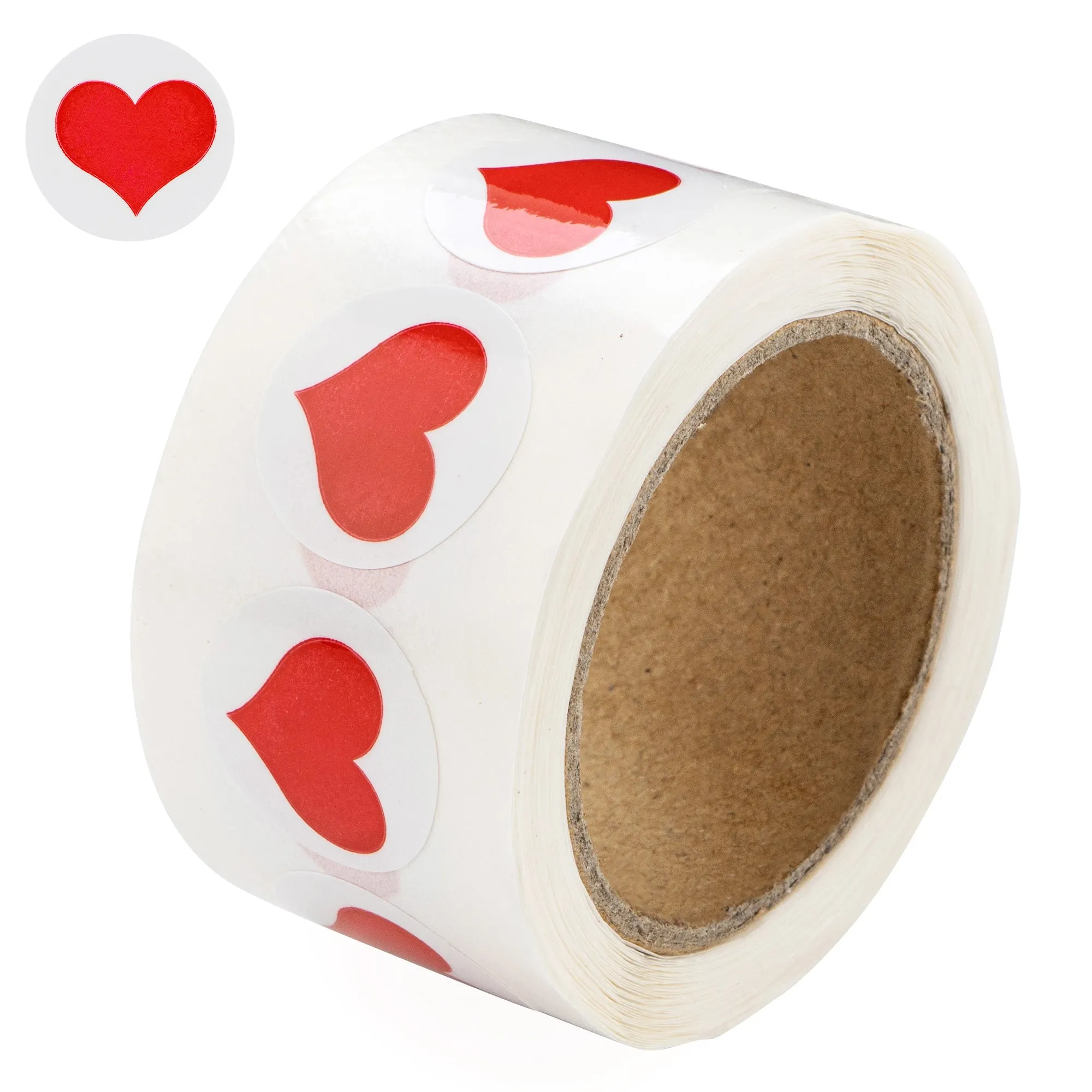 250 Small 3/4 Inch Round Red Heart Stickers (250 per Roll)