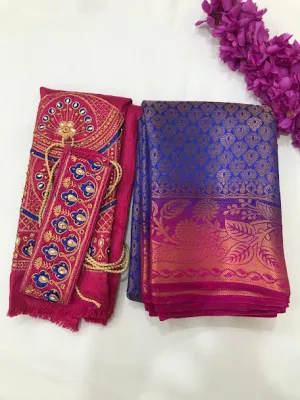 Attractive Blue Colored Soft Silk Saree For Women