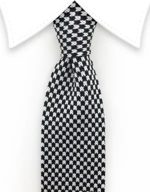 Black and White Houndstooth Knit Tie