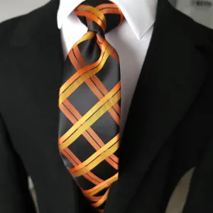 Black Orange Tie Set of Pocket Square & Cufflinks