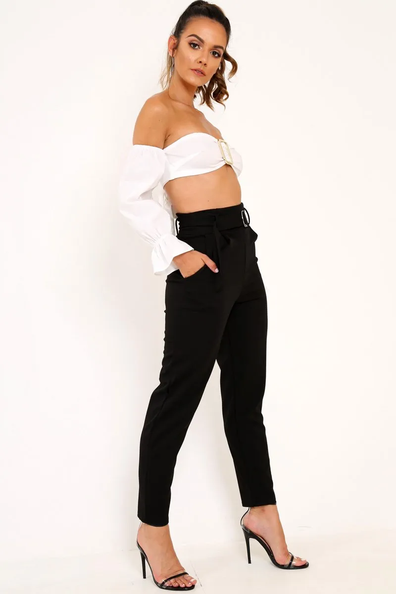 Black Tapered Belted Cigarette Trousers - Myasia