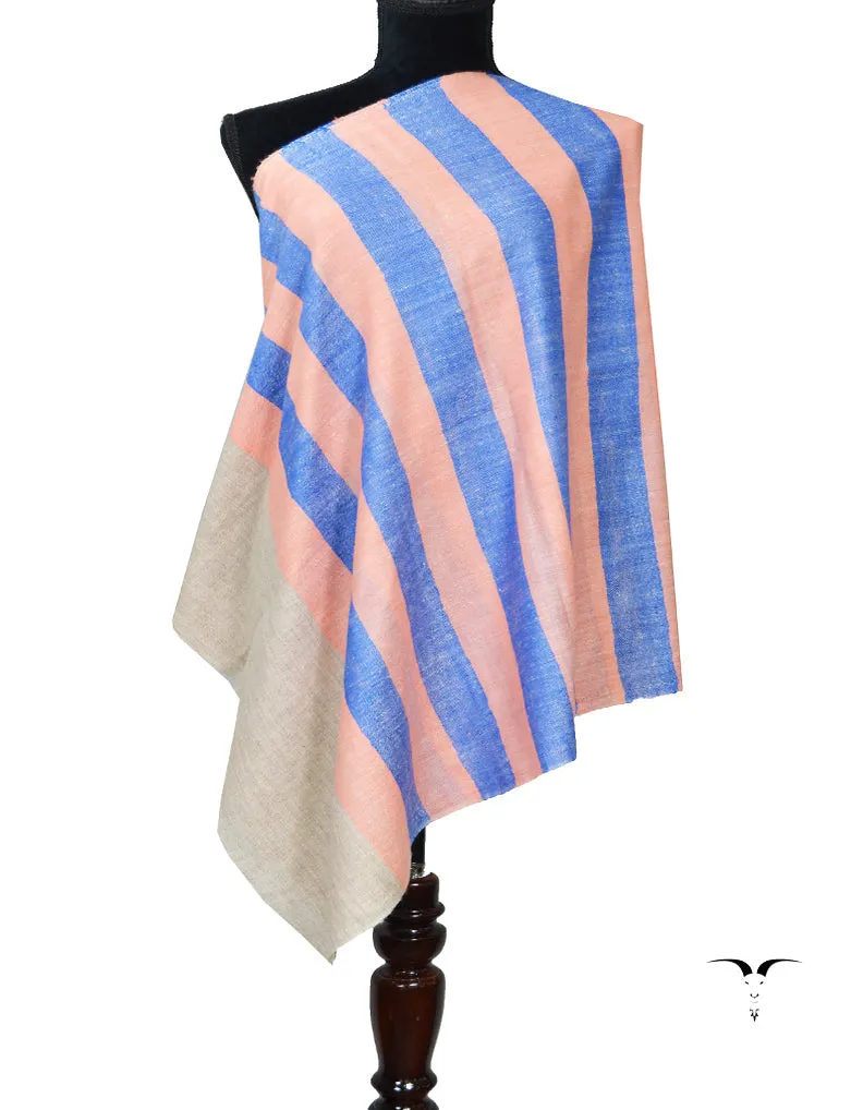 Blue  Brown and Light Orange Striped Pashmina Stole 7268