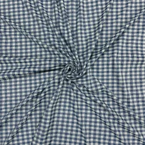 Blue White Check Print  Woollen Tweed Suiting Lycra Fabric