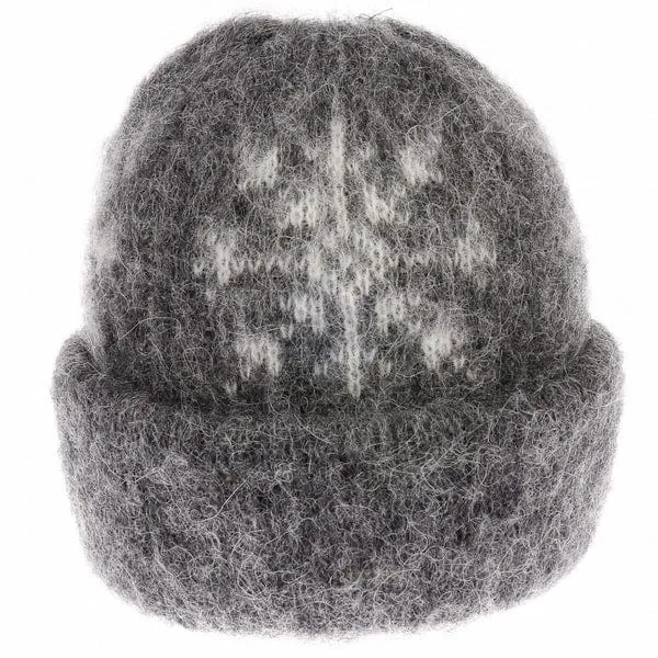 Brushed Wool Hat and Scarf - Grey / White Snowflake