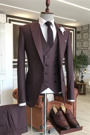 Burgundy Three Pieces Prom Suit Peaked Lapel Slim Fit Business Suits