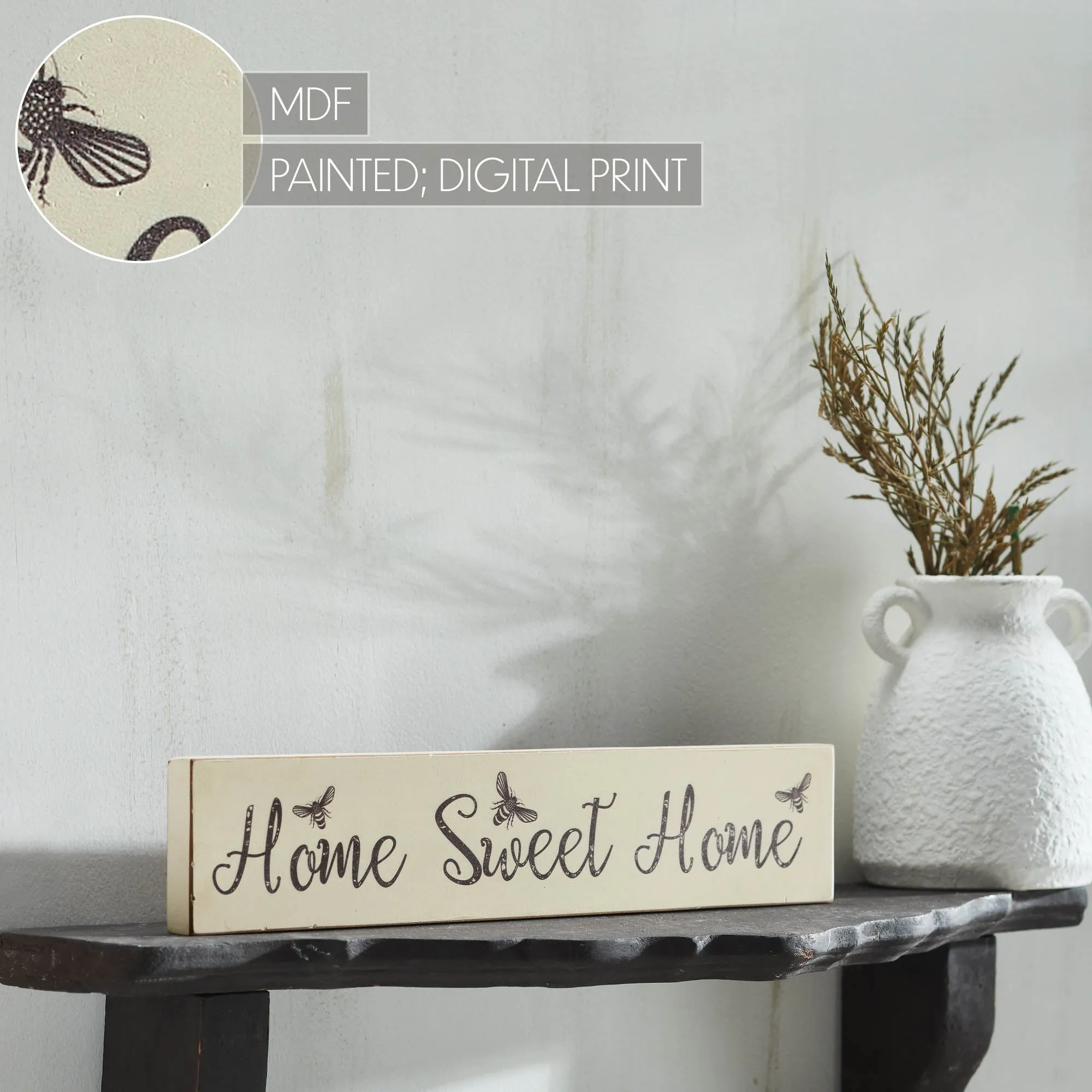 Buzzy Bees Home Sweet Home Antique White MDF Wall Sign 3x14x0.75