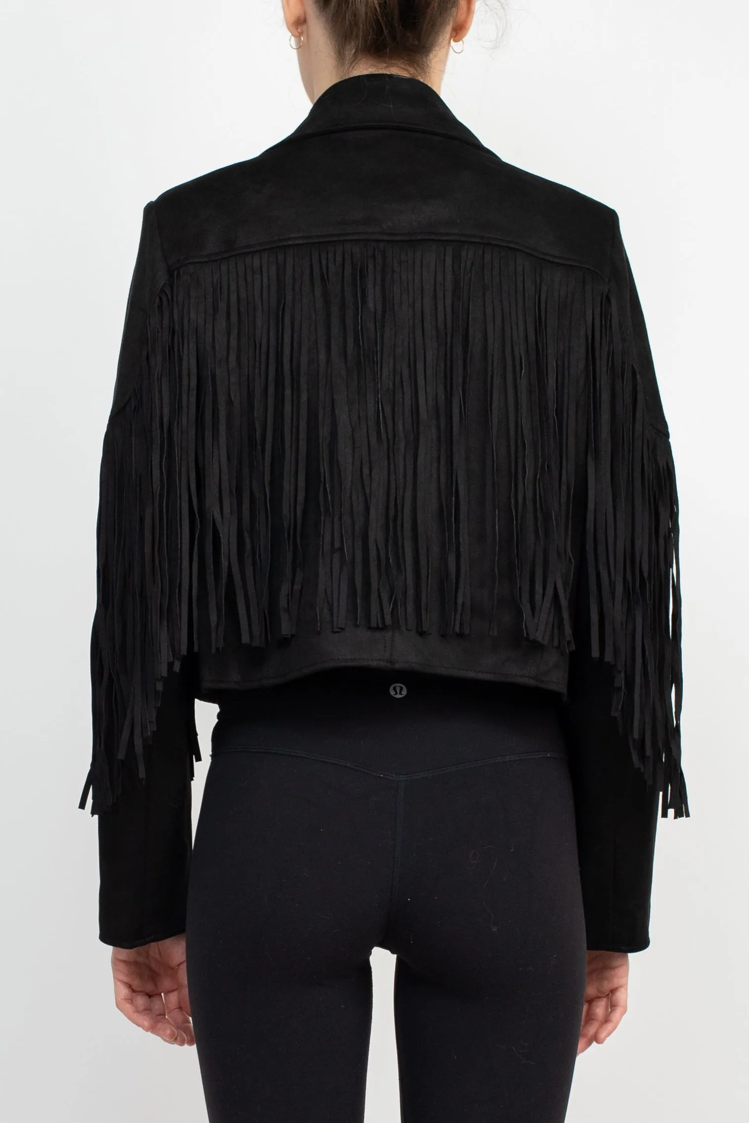 Catherine Malandrino Collared Neck Open Front Fringe Detail Long Sleeve Jacket