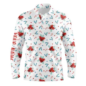 Christmas Flowers Seamless Pattern Mens Golf Polo Shirts Custom Golf Shirts For Men Golf Gifts