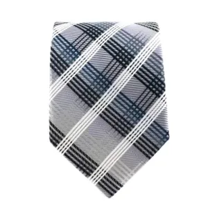 Classy Men White Black Tartan Silk Tie