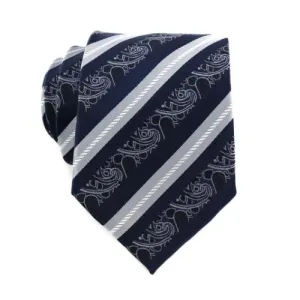 Classy Men White Navy Striped Pattern  Silk Tie