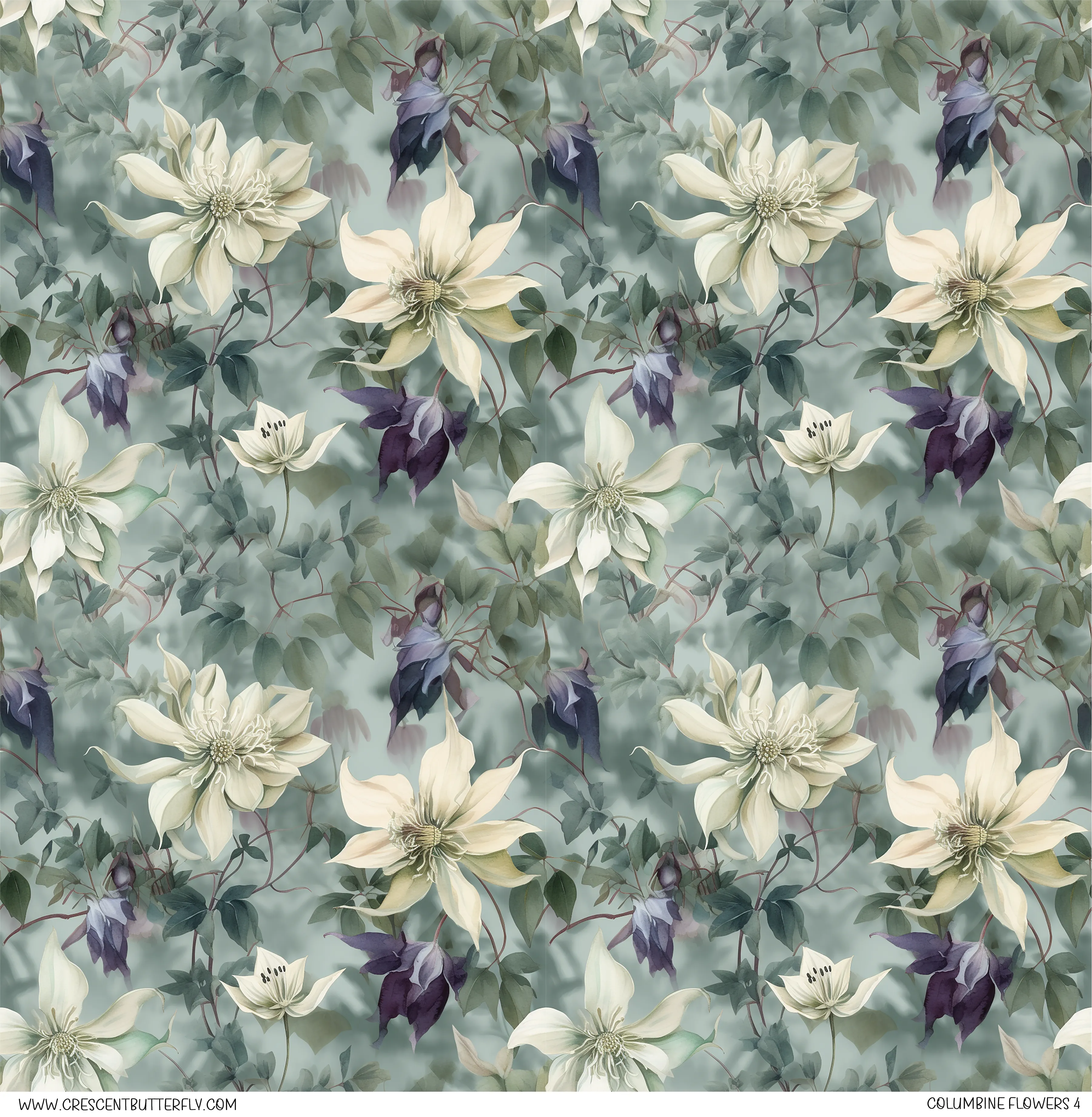 Columbine Flowers 4 Pattern Vinyl Sheet/Wrap