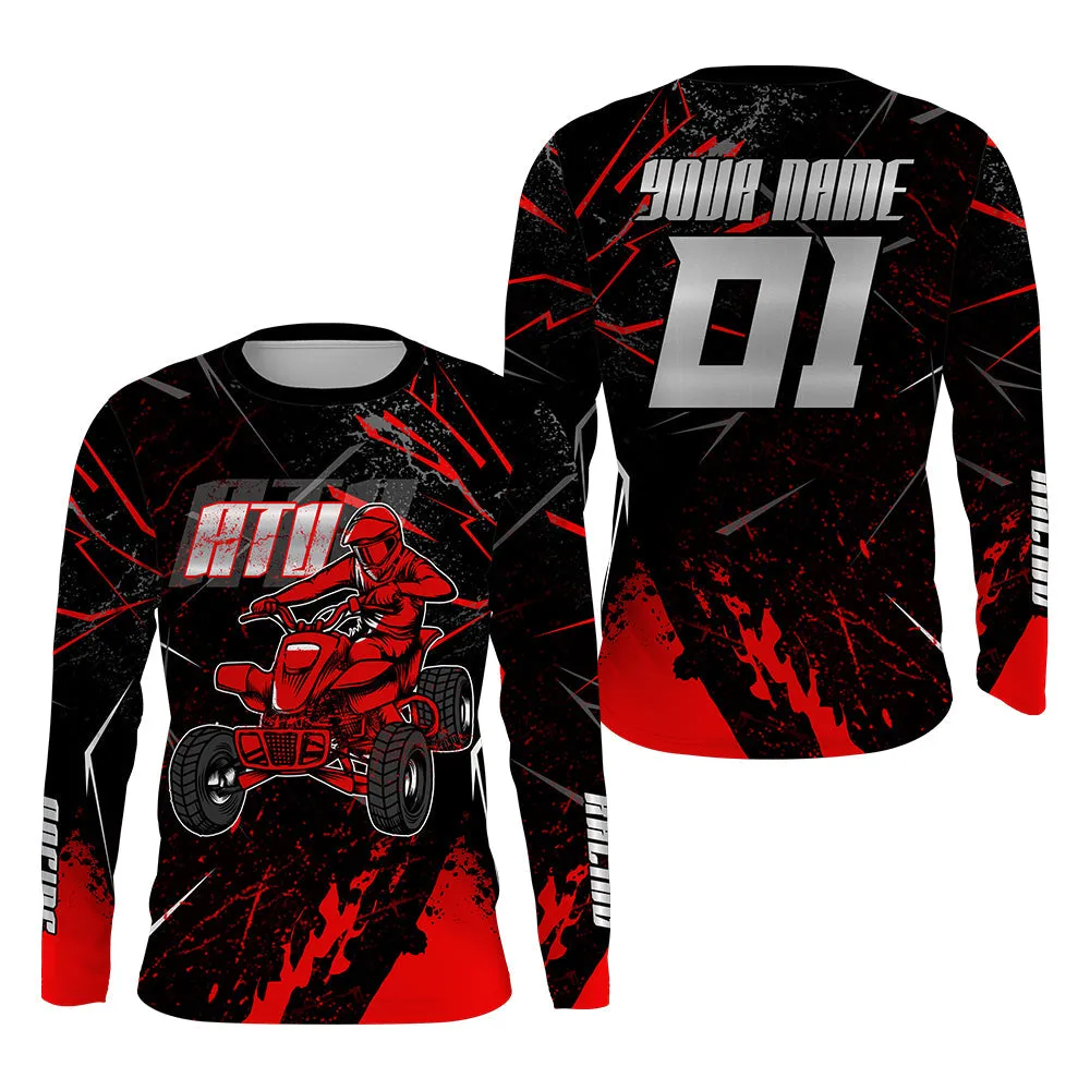 Custom ATV Motocross Jersey Red Extreme Quad Bike Off-Road Jersey Men Kid MX Riding 3D Long Sleeve Shirt