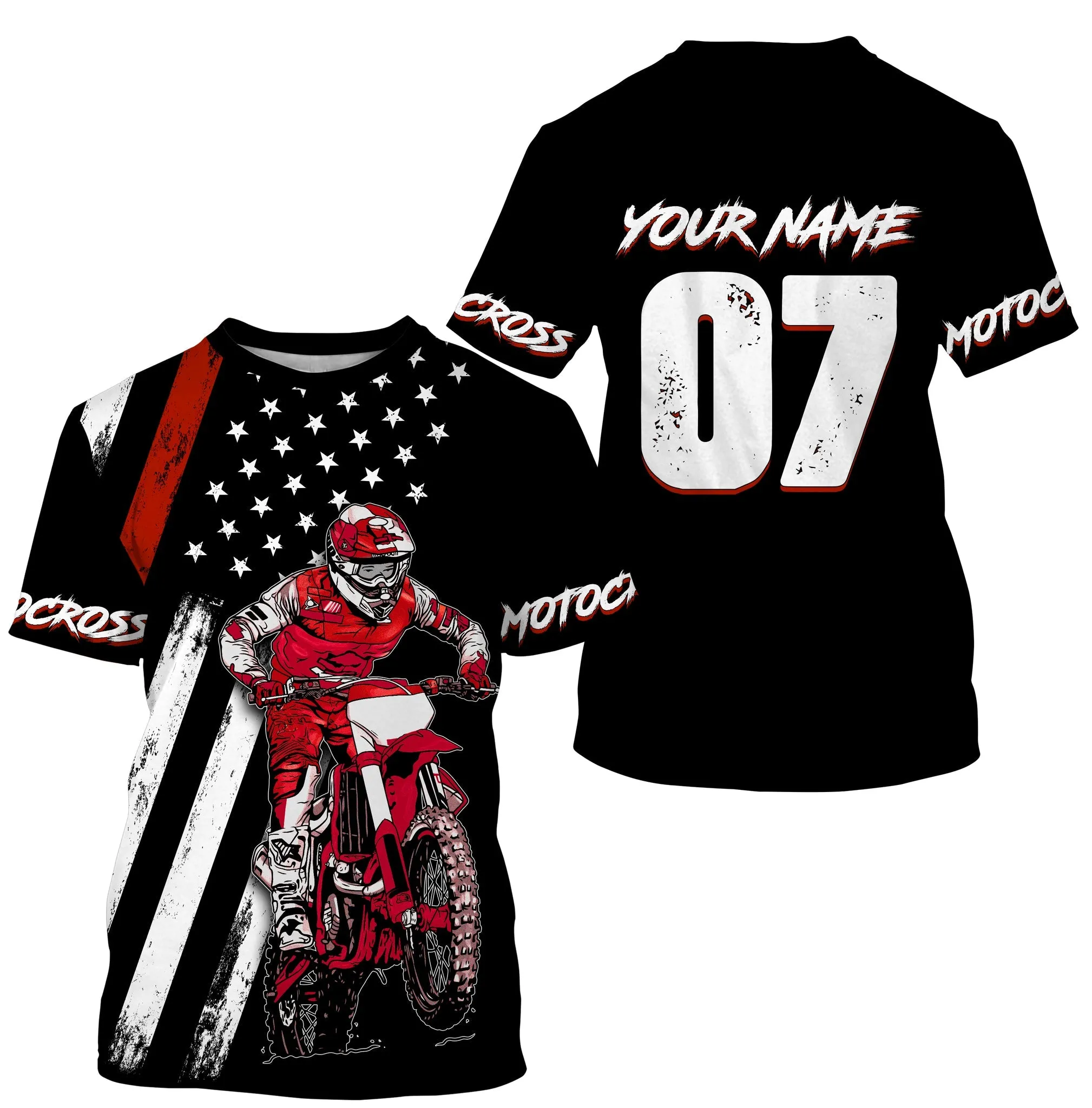 Custom Motocross Jersey American Adult Red Dirt Bike Racing Off-Road Motorcycle 3D Long Sleeve Shirt