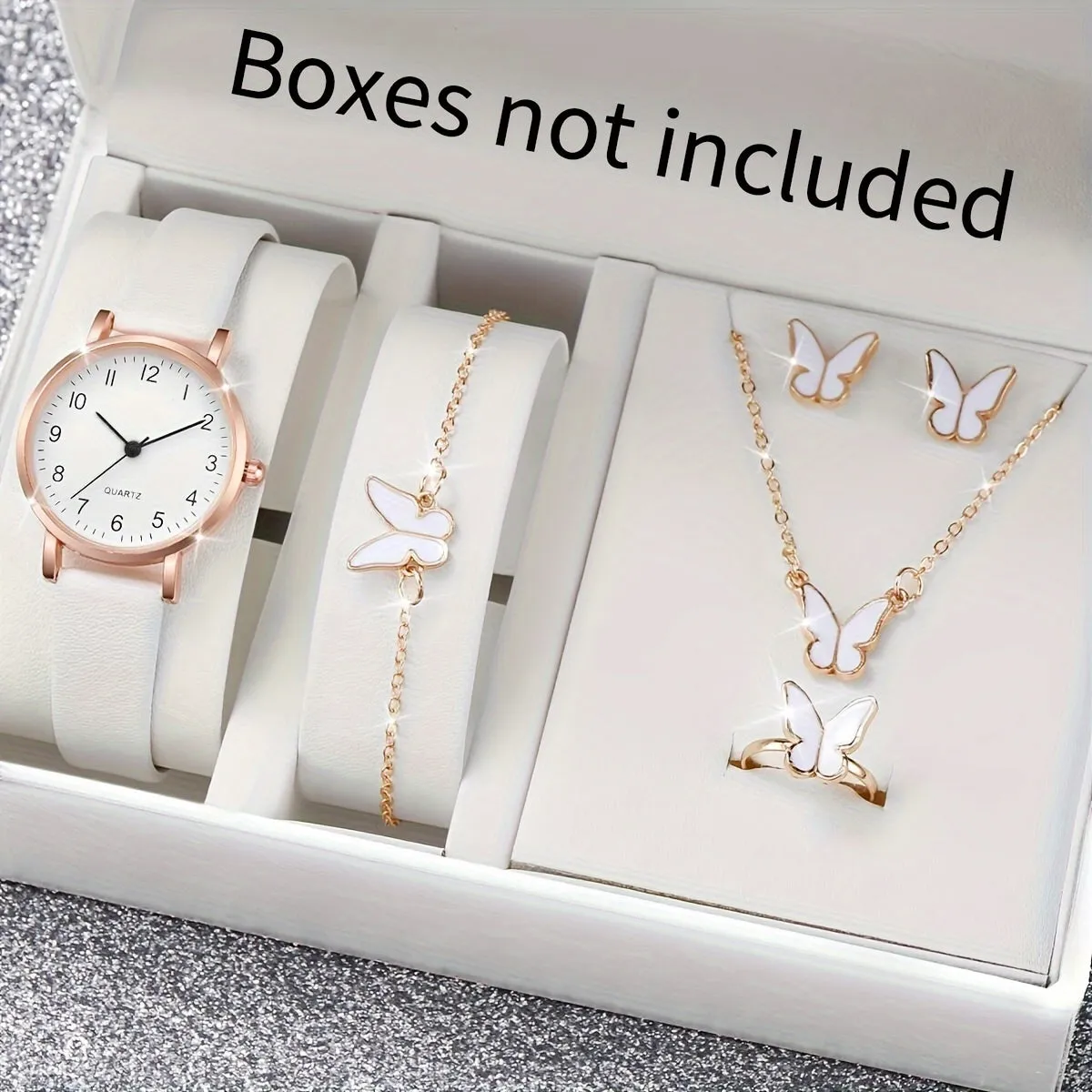 Elegant 6pc Womens Watch  Butterfly Jewelry Set Perfect Gift