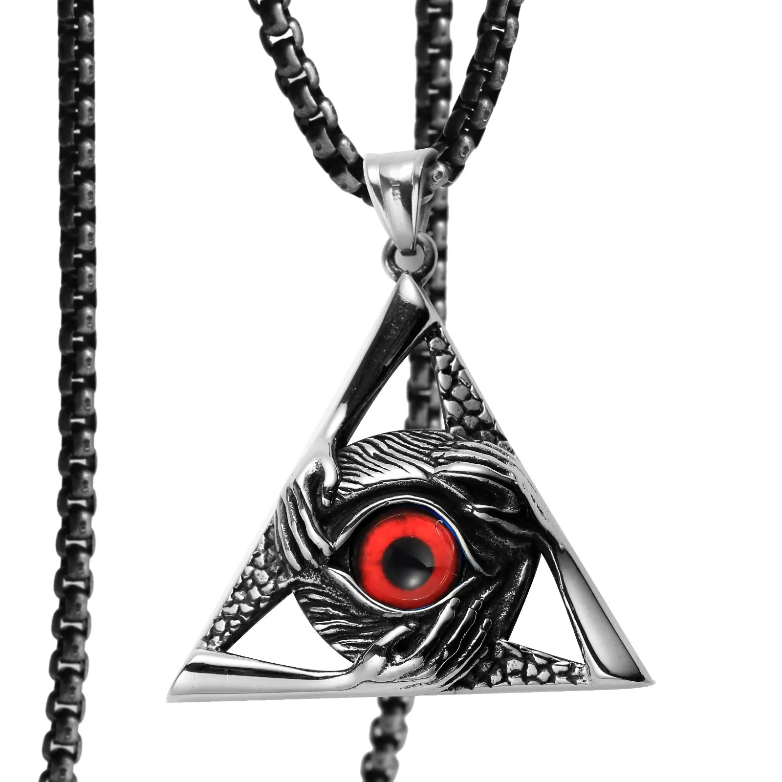 Eye Of Providence Necklace - Silver Stainless Steel Red All Seeing Eye Pendant