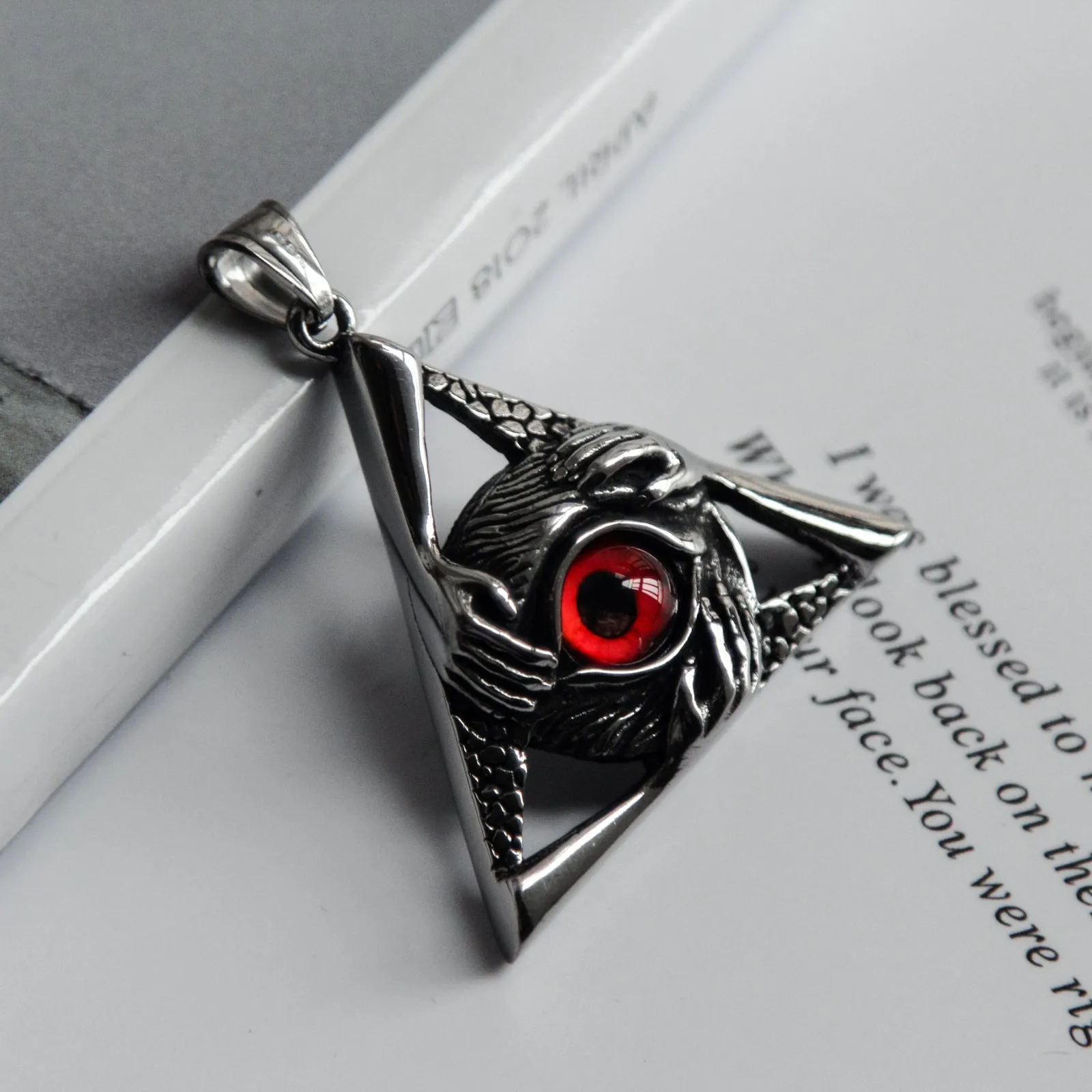 Eye Of Providence Necklace - Silver Stainless Steel Red All Seeing Eye Pendant