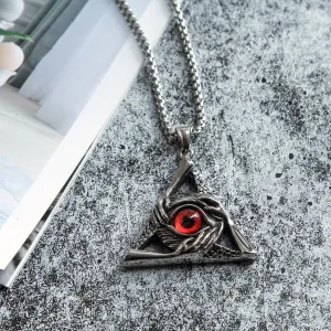 Eye Of Providence Necklace - Silver Stainless Steel Red All Seeing Eye Pendant