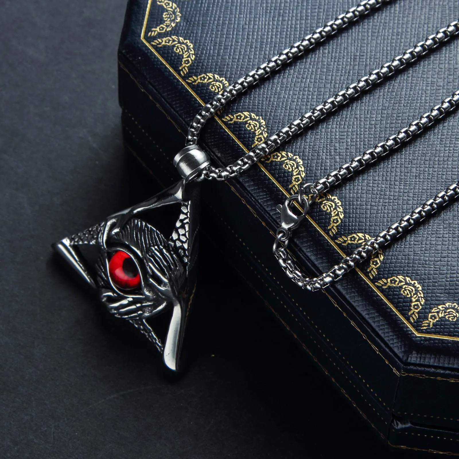 Eye Of Providence Necklace - Silver Stainless Steel Red All Seeing Eye Pendant