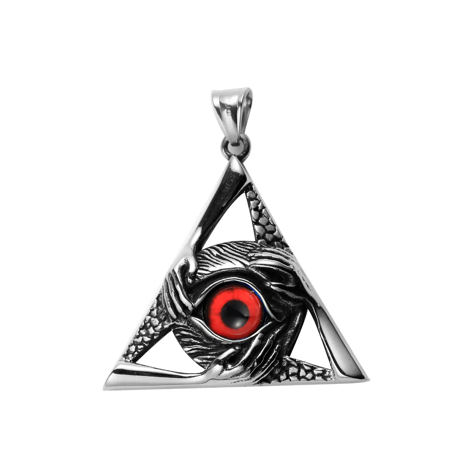 Eye Of Providence Necklace - Silver Stainless Steel Red All Seeing Eye Pendant