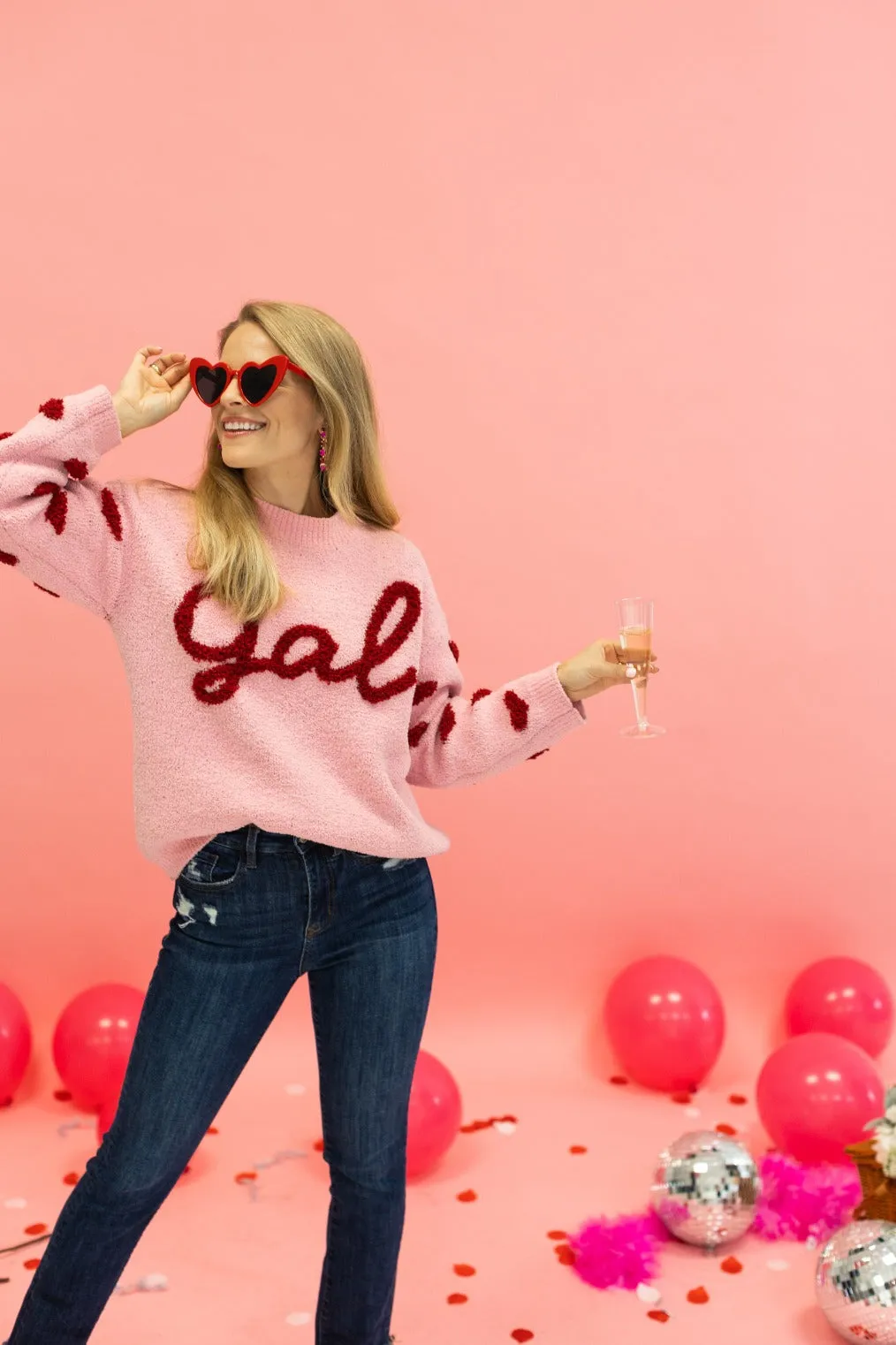 Gal on Pink Fuzzy Sweater