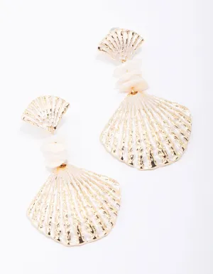 Gold Glowing Shell Drop Earrings