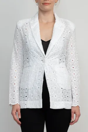 Industry Lapel Collar Long Sleeve One Button Closure Eyelet Lace Blazer