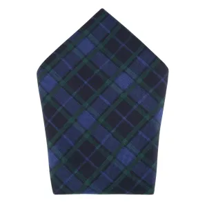 Ives Green and Navy Blackwatch Plaid Silk Pocket Square