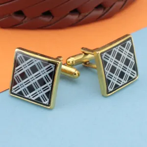 Kavove The Check Hustle Black & Golden Cufflink For Men