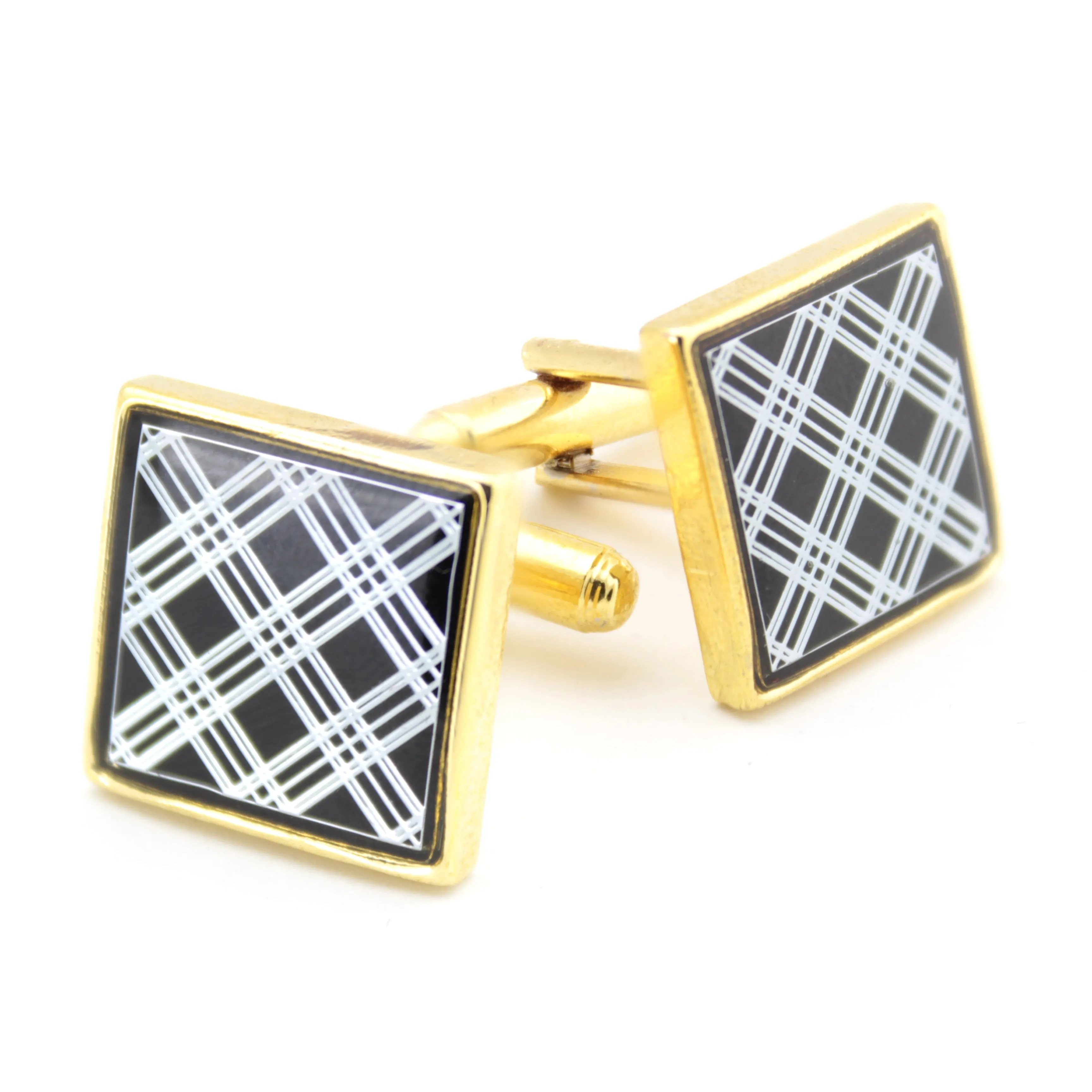 Kavove The Check Hustle Black & Golden Cufflink For Men