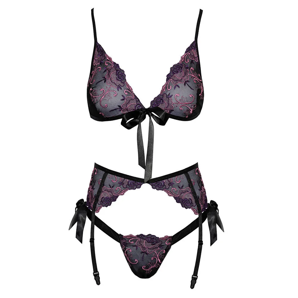 Kissable Embroidered Floral Bra Set Purple