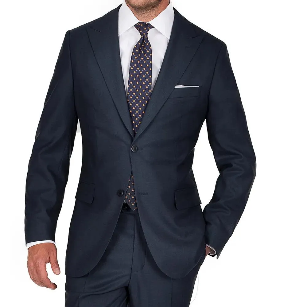 Luxury Custom 100% Silk & Wool Navy Nailhead Suit