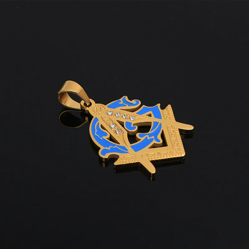 Master Mason Blue Lodge Pendant - Blue & Gold Titanium Steel