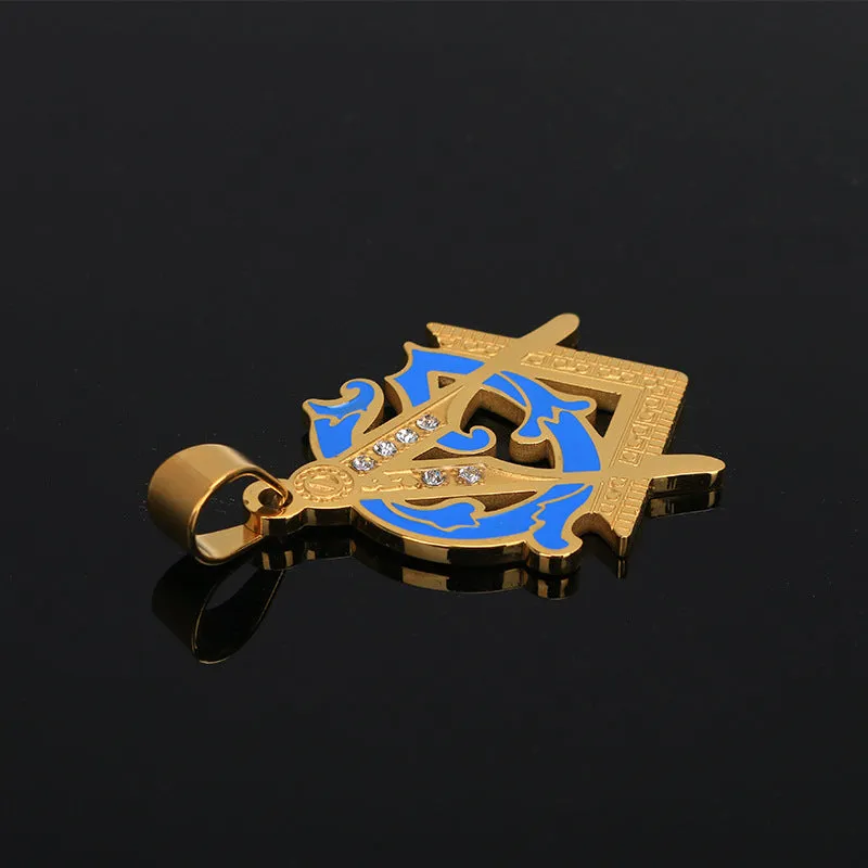 Master Mason Blue Lodge Pendant - Blue & Gold Titanium Steel