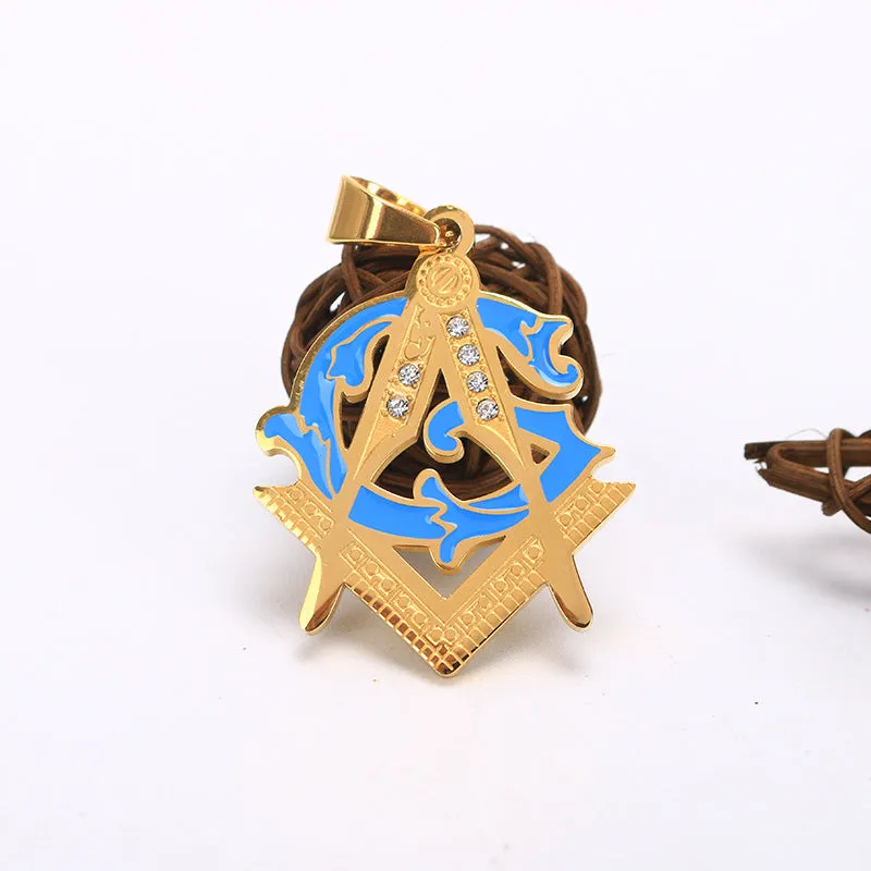 Master Mason Blue Lodge Pendant - Blue & Gold Titanium Steel