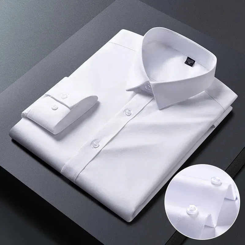 MC - New Stretch Anti-Wrinkle Men’s Long Sleeve Dress Shirt | Slim Fit White Business Shirt | S-8XL Sizes