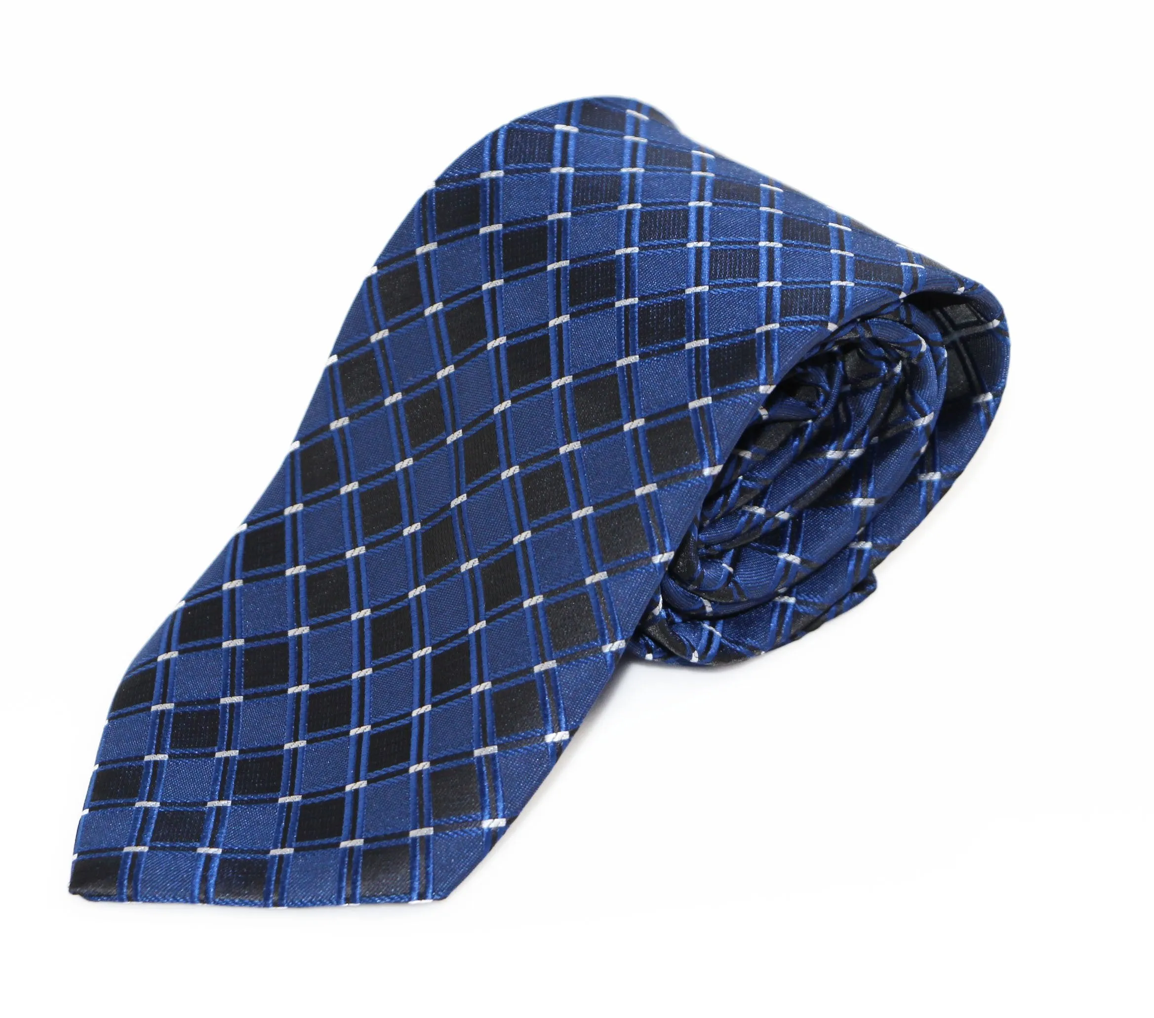 Mens Blue & Black Squares Patterend 8cm Neck Tie