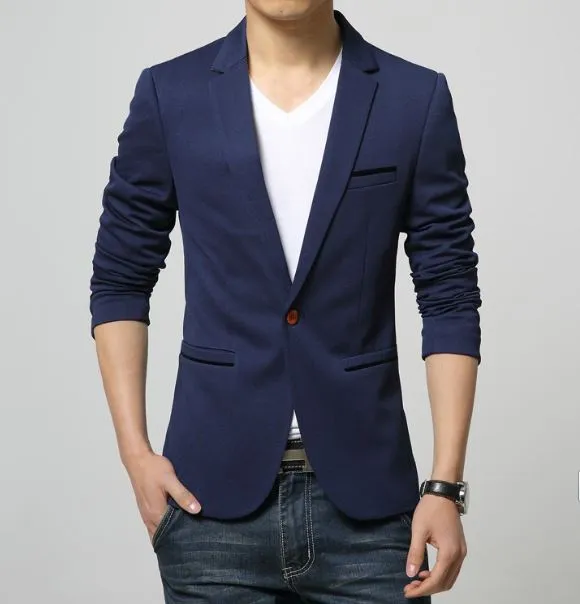 Mens Korean slim fit fashion cotton blazer Suit Jacket black blue beige plus size M to 6XL Male blazers Mens coat Wedding dress