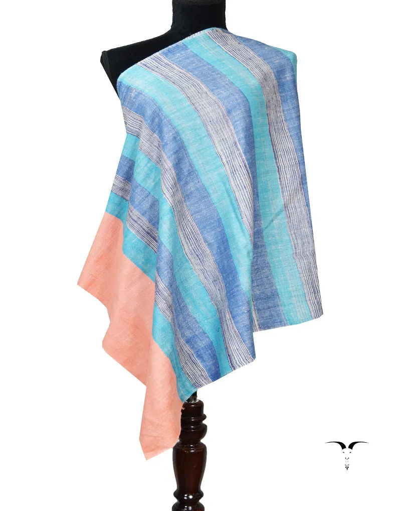 Orange Blue and SkyBlue Striped Pashmina Stole 7274