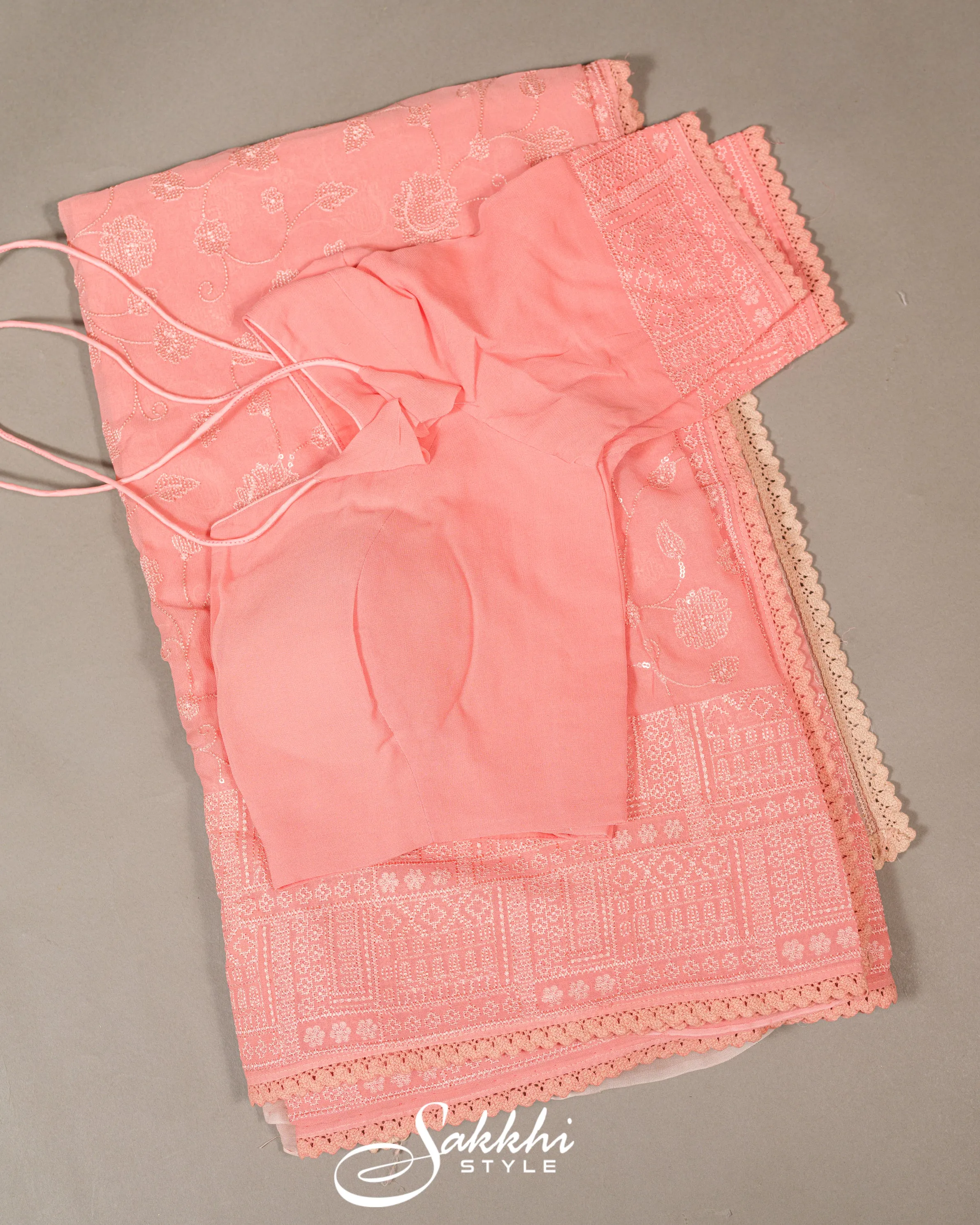 PASTLE PEACH CHIKANKARI SAREE