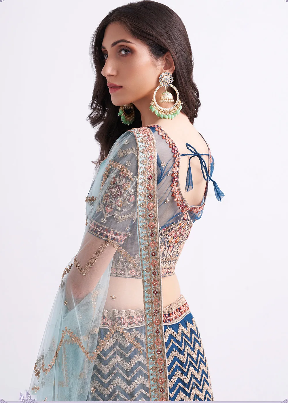 Persian Blue Wedding Style Designer Bridal Lehenga Choli