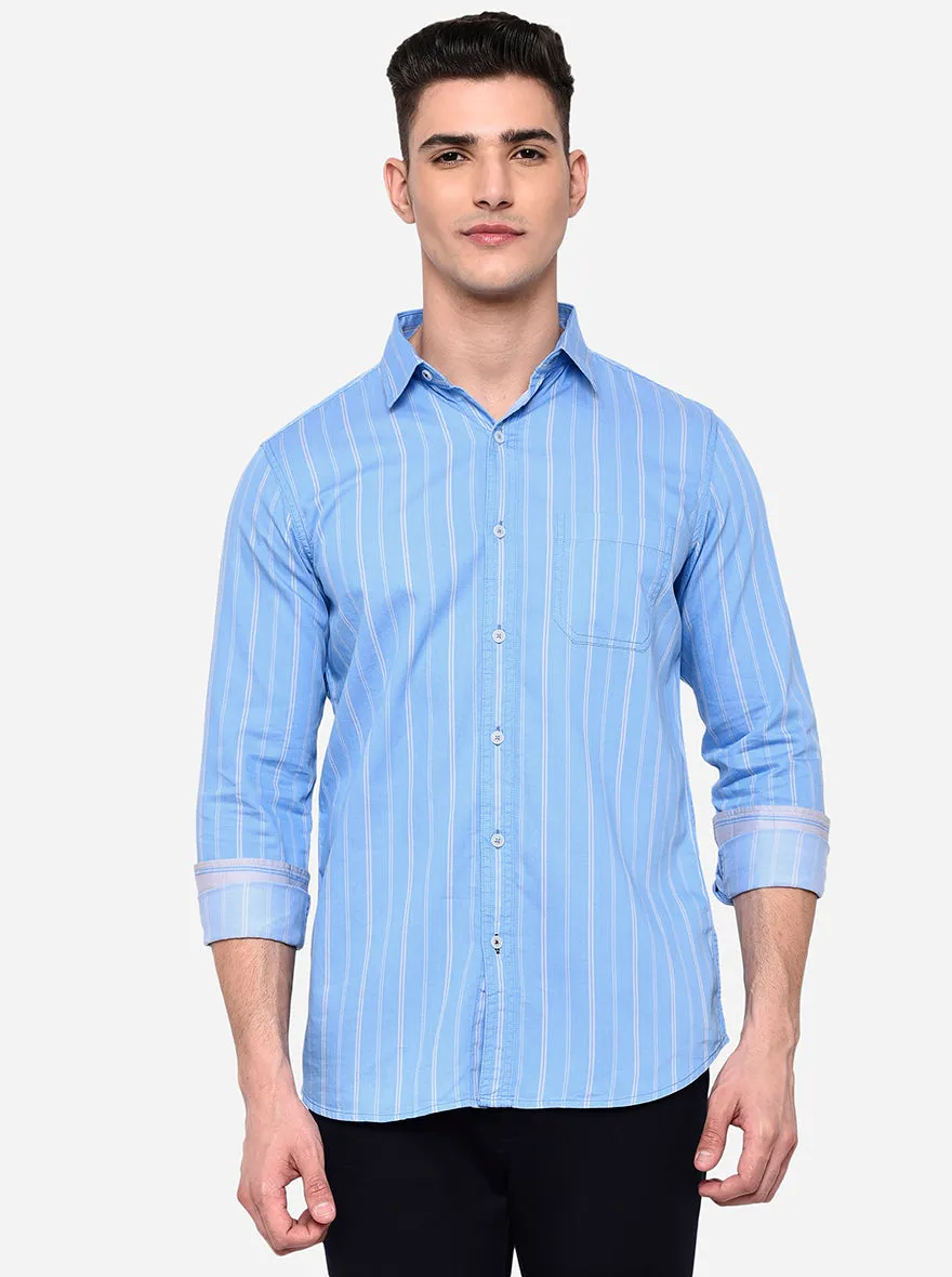 Placid Blue Solid Slim Fit Semi Casual Shirt | JadeBlue