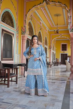 Powder blue embroidered sharara kurta set