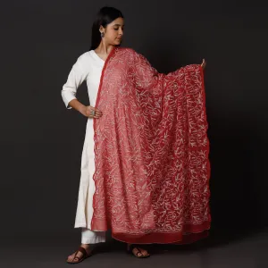 Red - Lucknow Chikankari Tepchi Embroidery Georgette Dupatta