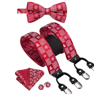 Red White Novelty Suspender Bowtie Hanky Cufflinks Set Christmas