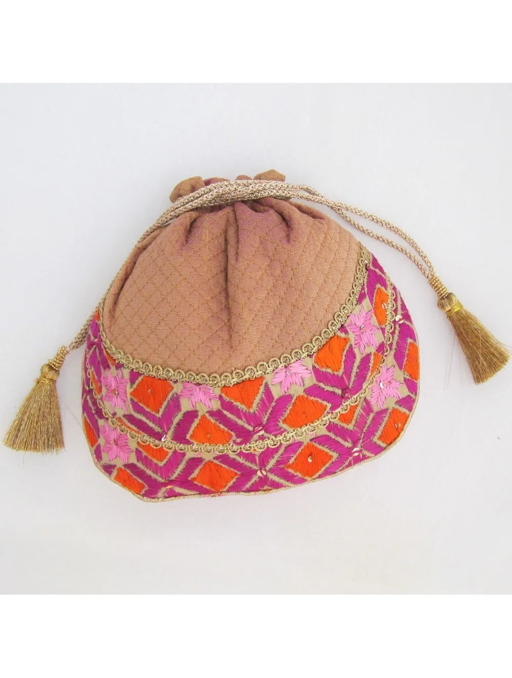 Rose Gold and Mauve Phulkari Potli