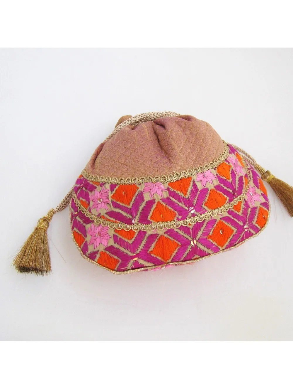 Rose Gold and Mauve Phulkari Potli