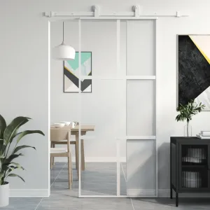 Sliding Door White 90x205 cm Tempered Glass and Aluminium