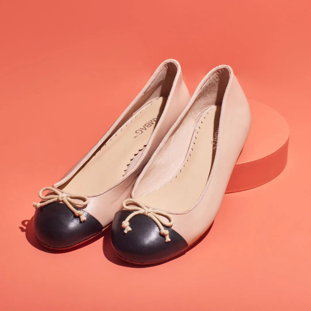 Tina Two Tone Black and Blush Leather ballet Flat