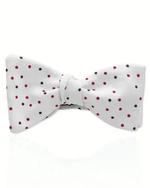 White Bow Tie with Burgundy and Brown Dots