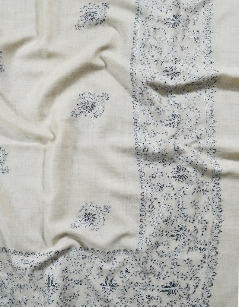 white Embroidery Pashmina Shawl 8112